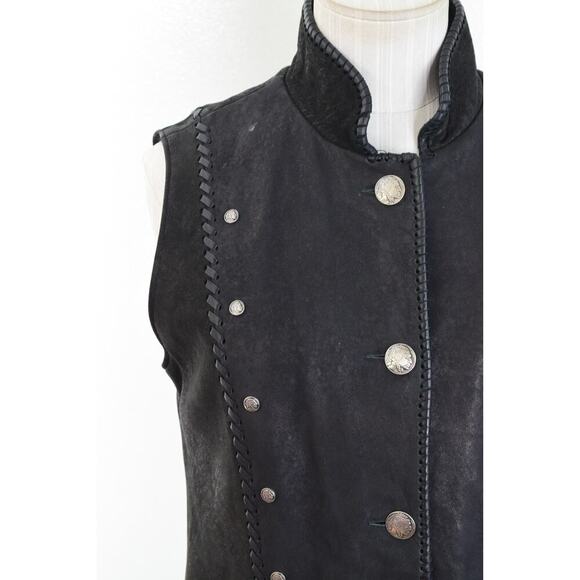 Tribe America Leather Vest Womens 6 Native Beaded Fringe Western Cowgirl Black - Picture 2 of 8
